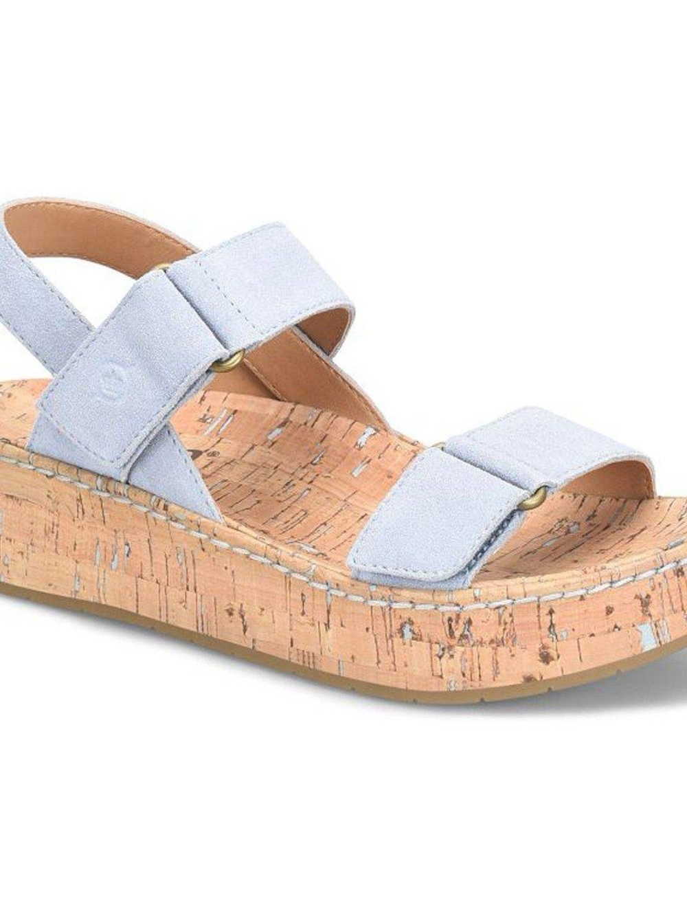 Born Sloan Round Toe Wedge Strappy Cork Sandal Blue Womens Size 8 EUC